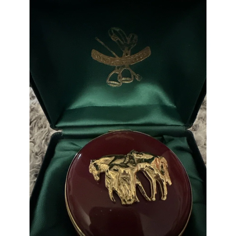 Vintage Crummels Enamels Post And Paddock Trinket Box Horse Equestrian W/Box